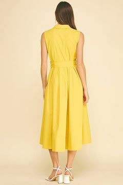 Button Down Flared Dress - Lush Lemon - Women&