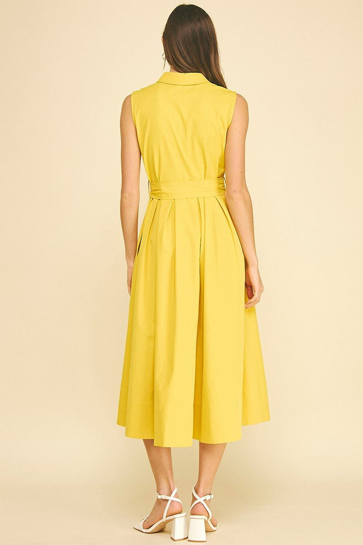 Button Down Flared Dress - Lush Lemon - Women's Clothing - Pinch - 27314901046109