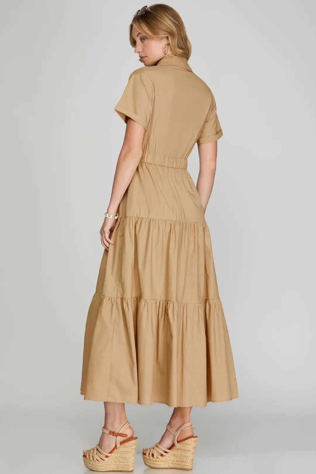 Button - Down Tiered Maxi Dress - Lush Lemon - Women's Clothing - She + Sky - 79891281059229