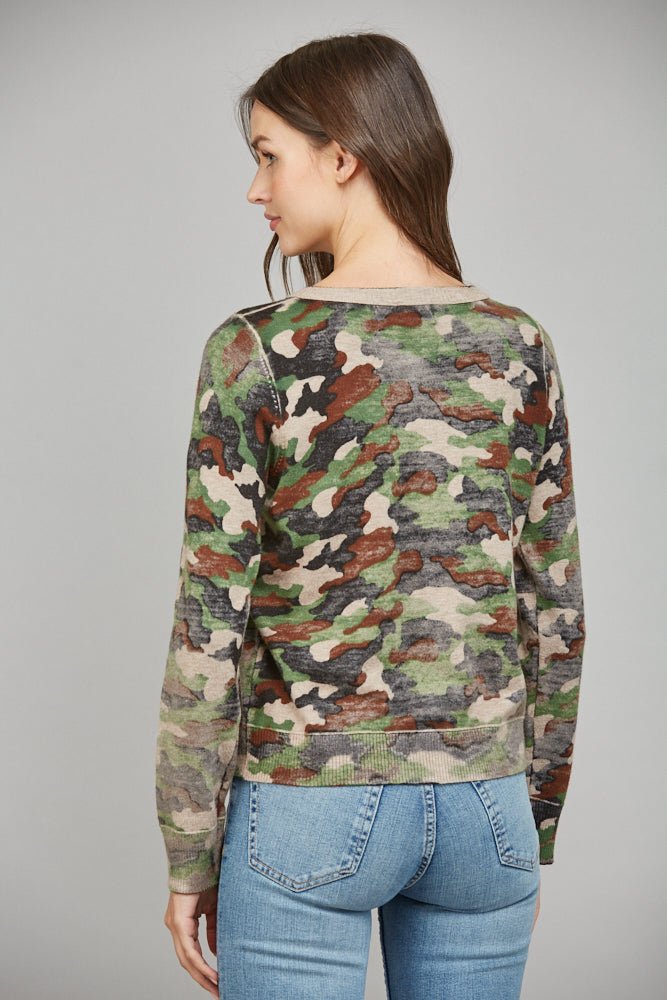 Camo Print Button Front Cardigan - Lush Lemon - Women's Clothing - Fate By LFD - 89261091090781