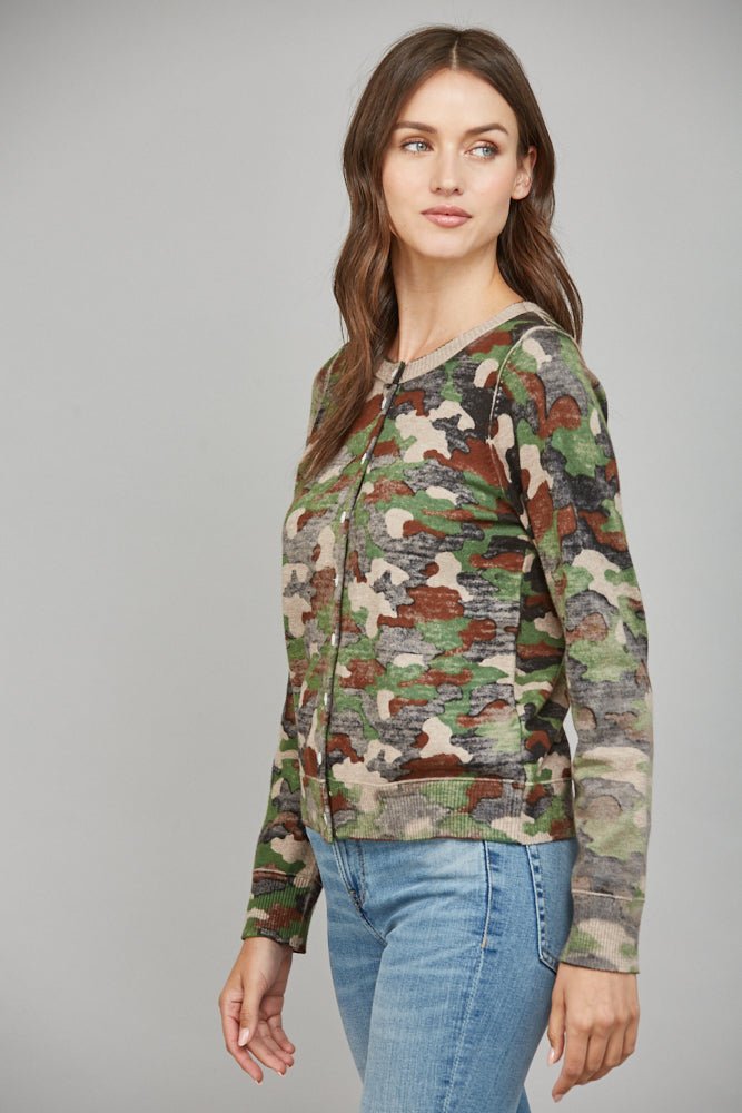 Camo Print Button Front Cardigan - Lush Lemon - Women's Clothing - Fate By LFD - 89261091090781