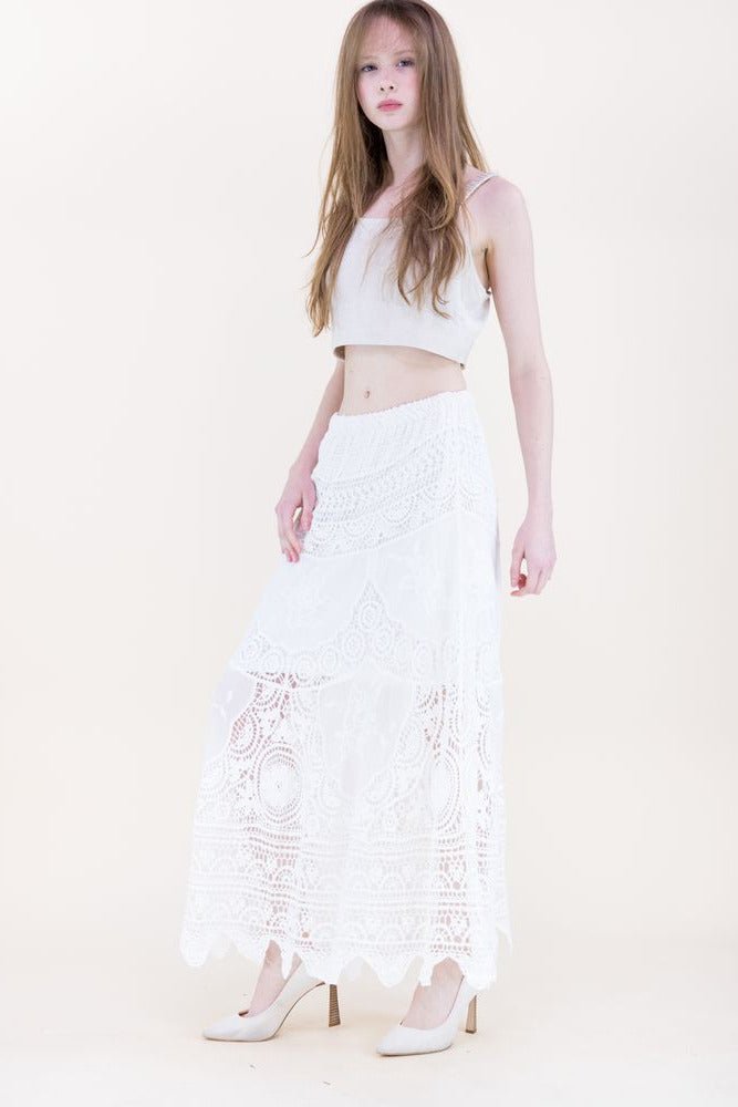 Capri Coast Crochet Lace Maxi Skirt - Lush Lemon - Women's Clothing - Original - 78279351026909