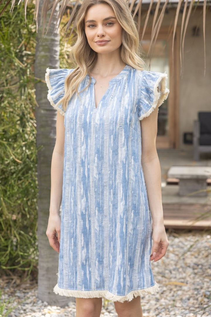 Capri Fringe Stripe Dress - Lush Lemon - Women's Clothing - Voy - 80185381082141