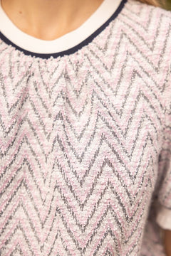Chevron Knit Top W/Striped Trim - Lush Lemon - Women&