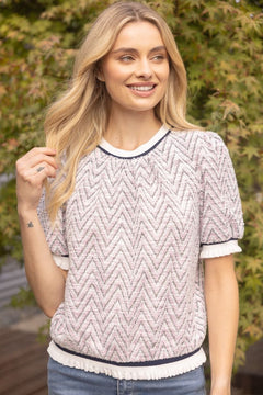 Chevron Knit Top W/Striped Trim - Lush Lemon - Women&