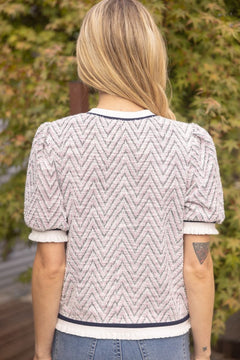 Chevron Knit Top W/Striped Trim - Lush Lemon - Women&