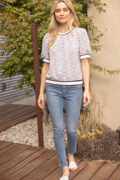 Chevron Knit Top W/Striped Trim - Lush Lemon - Women&