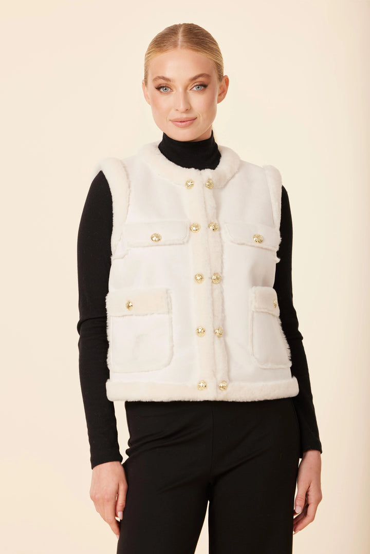 Coco Faux Shearling Vest - Lush Lemon - Women's Clothing - Dolce Cabo - 83186601001149