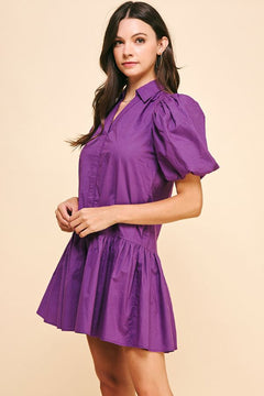 Collared Tiered Mini Dress - Lush Lemon - Women&