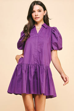 Collared Tiered Mini Dress - Lush Lemon - Women&