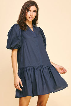 Collared Tiered Mini Dress - Lush Lemon - Women&