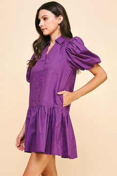 Collared Tiered Mini Dress - Lush Lemon - Women&