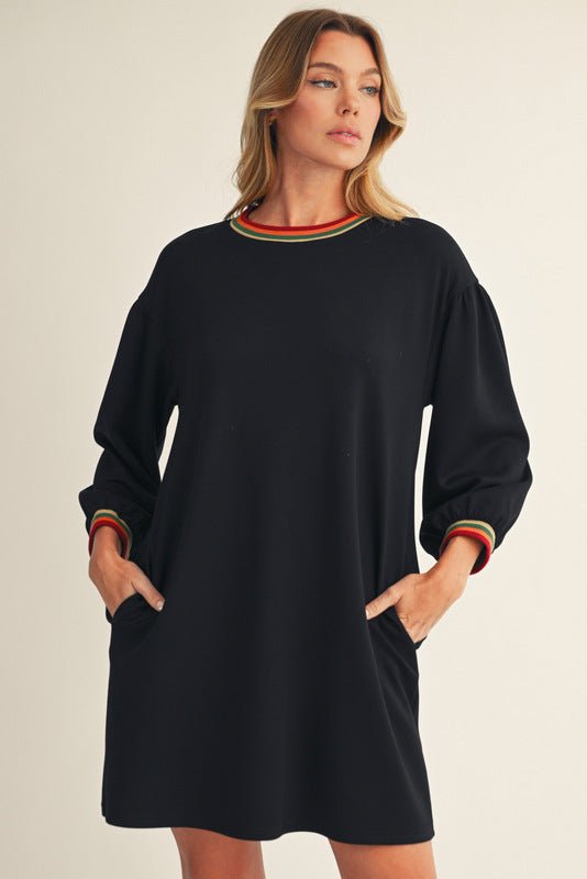 Color Trim Sweatshirt Dress - Lush Lemon - Women's Clothing - Jodifl - 45686371010813