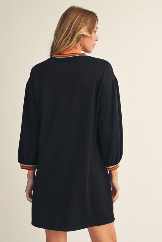 Color Trim Sweatshirt Dress - Lush Lemon - Women's Clothing - Jodifl - 45686371010813