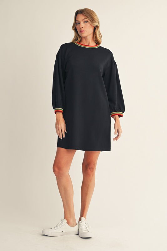 Color Trim Sweatshirt Dress - Lush Lemon - Women's Clothing - Jodifl - 45686371010813