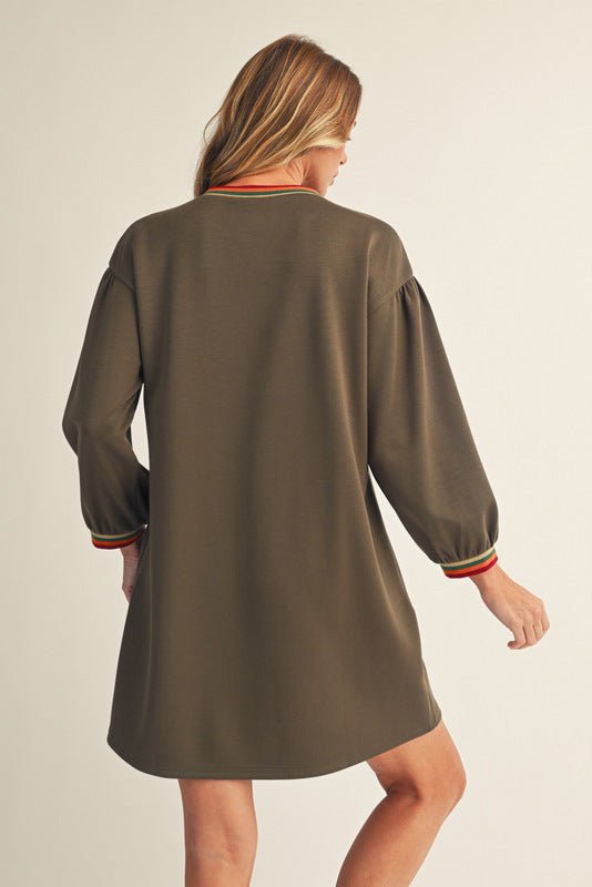 Color Trim Sweatshirt Dress - Lush Lemon - Women's Clothing - Jodifl - 45686371309117