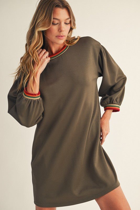 Color Trim Sweatshirt Dress - Jodifl