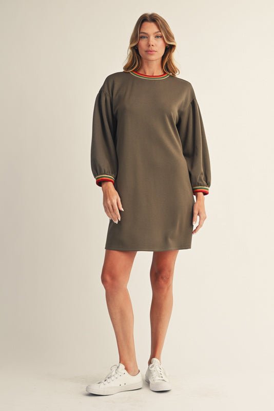 Color Trim Sweatshirt Dress - Lush Lemon - Women's Clothing - Jodifl - 45686371309117