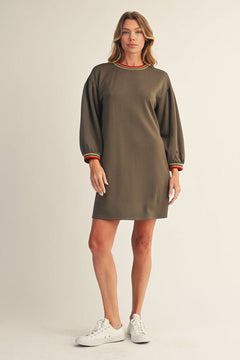 Color Trim Sweatshirt Dress - Lush Lemon - Women&