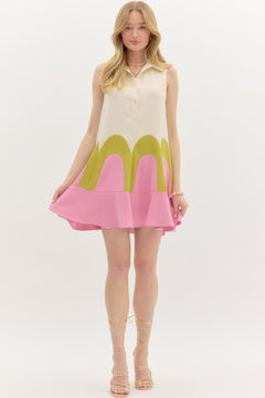 Colorblock Arch Mini Dress W/Collar - Lush Lemon - Women&