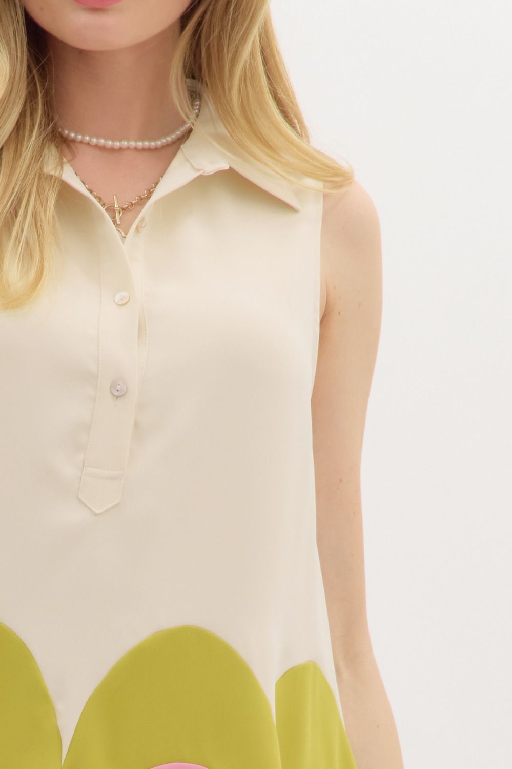 Colorblock Arch Mini Dress W/Collar - Lush Lemon - Women's Clothing - Entro - 91703261006173