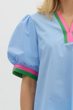 Colorblock Trim Bubble Sleeve Top - Lush Lemon - Women&