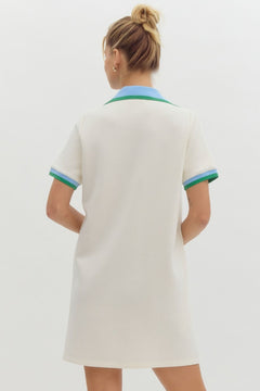 Contrast Collar Knit Polo Mini Dress - Lush Lemon - Women&