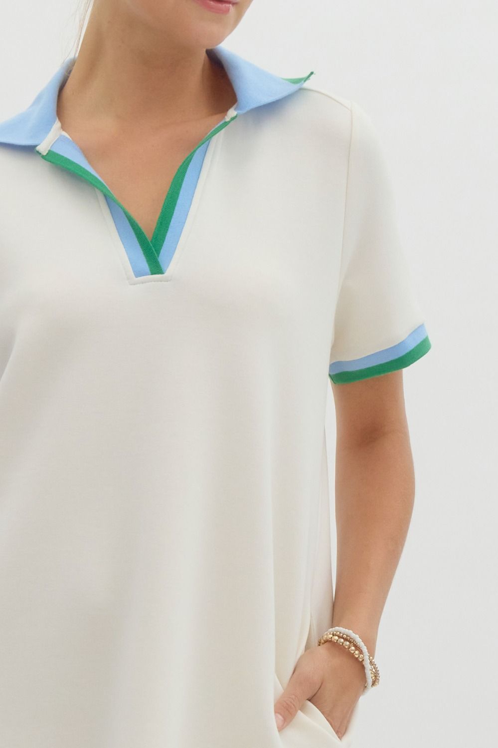 Contrast Collar Knit Polo Mini Dress Contrast Collar Knit Polo Mini Dress