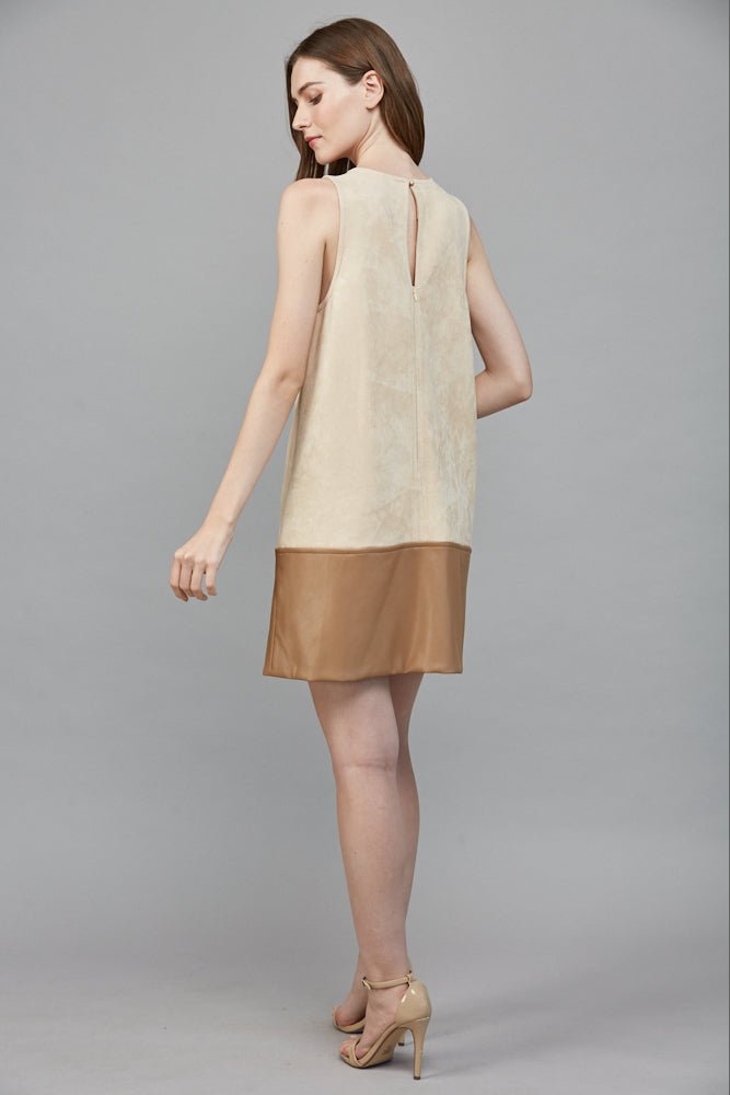 Contrast Faux Leather Hem Shift Dress - Lush Lemon - Women's Clothing - Fate By LFD - 72841611047261