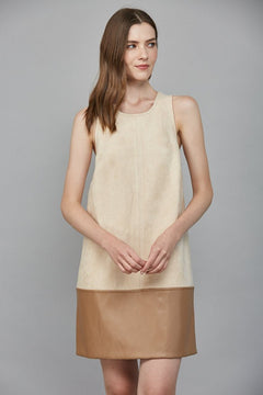 Contrast Faux Leather Hem Shift Dress - Lush Lemon - Women&