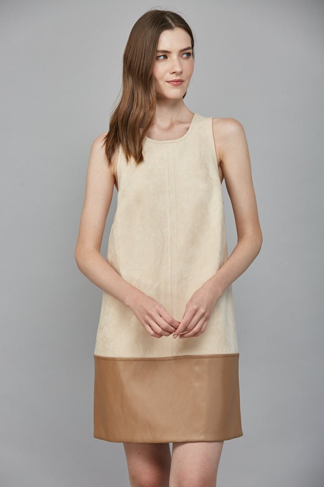 Contrast Faux Leather Hem Shift Dress - Lush Lemon - Women's Clothing - Fate By LFD - 72841611047261