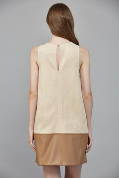 Contrast Faux Leather Hem Shift Dress - Lush Lemon - Women&