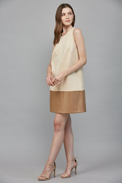 Contrast Faux Leather Hem Shift Dress - Lush Lemon - Women&