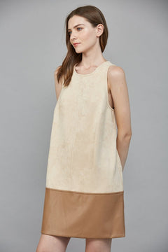 Contrast Faux Leather Hem Shift Dress - Lush Lemon - Women&