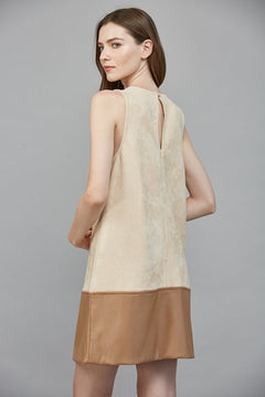 Contrast Faux Leather Hem Shift Dress - Lush Lemon - Women&