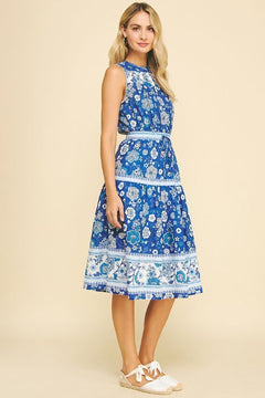 Contrast Floral Midi Dress W/Tie Waist - Lush Lemon - Women&