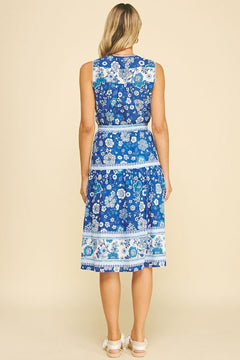 Contrast Floral Midi Dress W/Tie Waist - Lush Lemon - Women&
