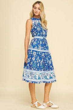 Contrast Floral Midi Dress W/Tie Waist - Lush Lemon - Women&