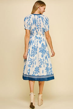 Contrast Floral Print Midi Dress W/Self - Tie - Lush Lemon - Women&