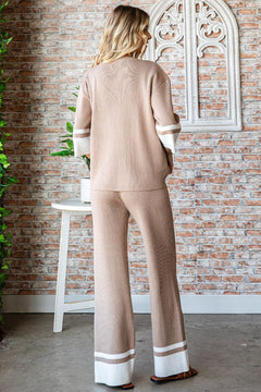 Contrast Hem Ribbed Knit Set - Lush Lemon - Women&