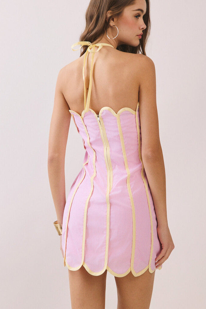 Contrast Piping Halter Mini Dress