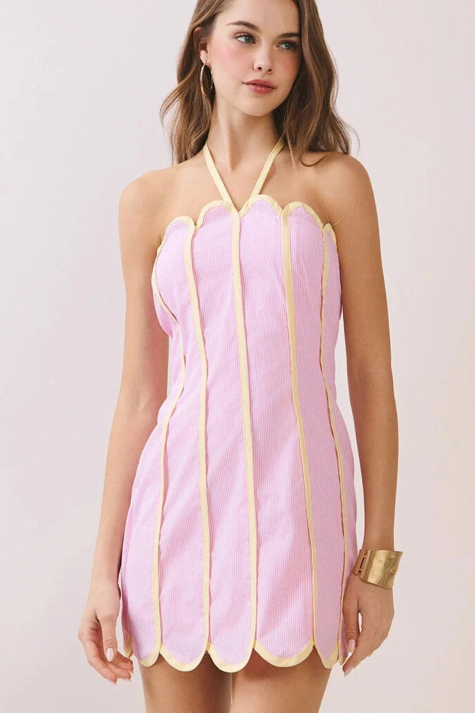 Contrast Piping Halter Mini Dress