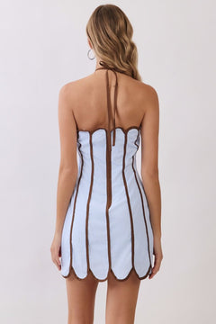 Contrast Piping Halter Mini Dress - Lush Lemon - Women&