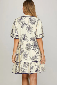 Contrast Piping Tiered Mini Dress - Lush Lemon - Women&