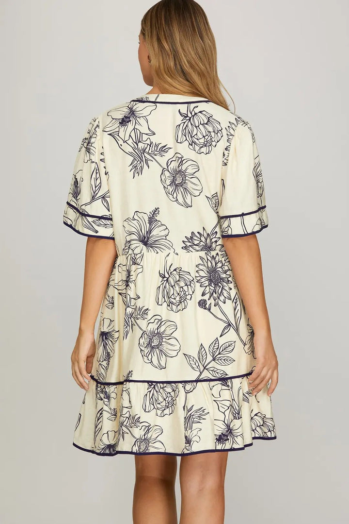 Contrast Piping Tiered Mini Dress - Lush Lemon - Women's Clothing - She + Sky - 25274801023453