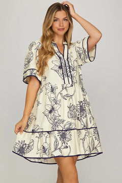 Contrast Piping Tiered Mini Dress - Lush Lemon - Women&