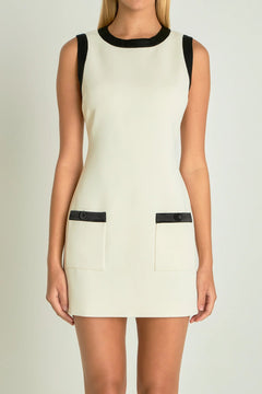Contrast Satin Trim Mini Dress - Lush Lemon - Women&