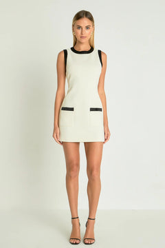 Contrast Satin Trim Mini Dress - Lush Lemon - Women&