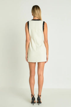 Contrast Satin Trim Mini Dress - Lush Lemon - Women&