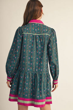 Contrast Trim Floral Mini Dress - Lush Lemon - Women&